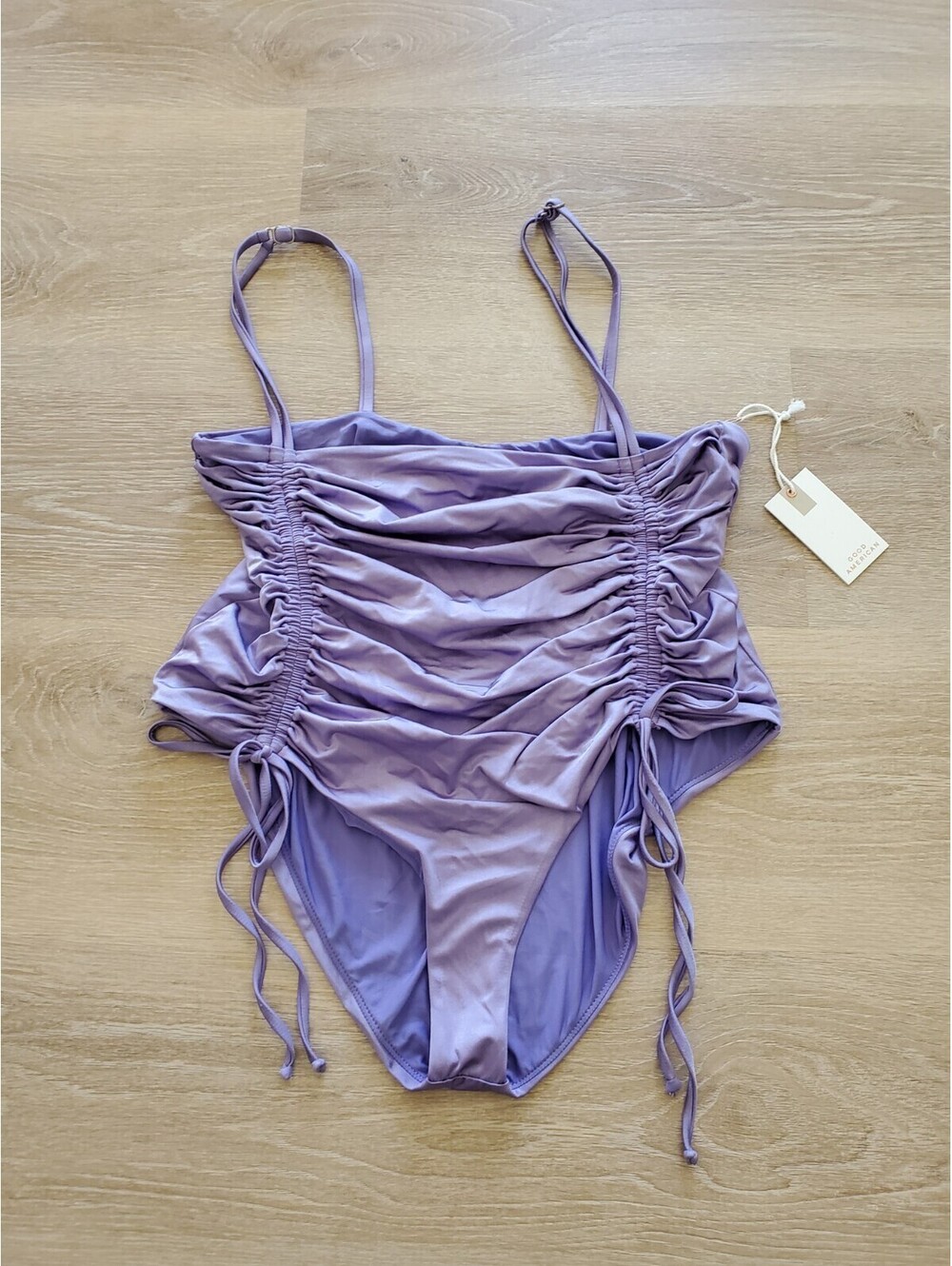 Good American, Shine Ruched One Piece, Size 5 Lavender One Piece Swimsuit